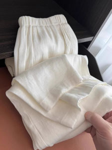 DUOFEIYAN | Quần Dài Chân Rộng Vải Cotton Linen Trắng Mỏng Nhẹ Thoáng Mát Phù Hợp Mùa Hè Cao Waisted