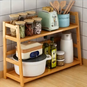 1PC Simple bamboo desktop shelf with double-layer storage space and multifunctional tabletop shelf