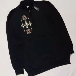 RH ZIPKO Zipper Koko Baju Rajut Pria Kerah Zipper Motif Bordir Geometris Muslim Resleting Turtle