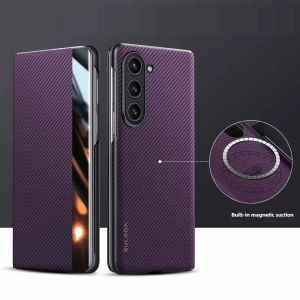 Smart Window Carbon Fiber Texture Magnetic Phone Case with Card Holder for Samsung Galaxy Z Fold 8 Ultra 7 6 5 4 5G Flip Cover
