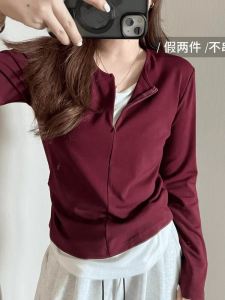 Pure Cotton Long Sleeve T-Shirt Womens Autumn Slim Design Base Shirt Top Korean Style Commute Cotton Blend Elastic Fiber