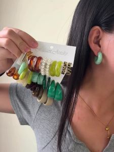 Retro Summer Multi-color Hoop Earring Set Water Drop C-shaped Designs Womens Fashion Leopard Print Earrings Daily Wear Dating