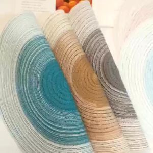 【COD】High-Quality Multi-Color Beautiful Elegant Cotton Yarn Ramie Woven Placemat Table Insulation Mat Waterproof Oil Resistant High Temperature Easy To Clean Pot And Bowl Mat Circular Design Tray Mat Restaurant Kitchen Decoration Supplies