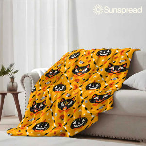 Beast Kingdom | Black Cat Pumpkin Soft Warm Flannel Blanket Lightweight Cozy Christmas Halloween Home Decor Room