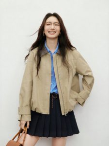 HOPESHOW | Khaki Fashion Turn-down Collar Casual Slim Fit Outerwear