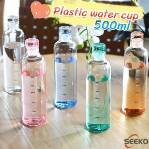Seeko 500ml Plastic Bottle Portable Colorful/Transparent Creative Time Mark Water Cup