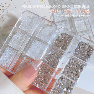 Nail Art High Brightness Mini Pearl Steel Ball Water Diamond Jewelry Mixed Flat Bottom Small round Drill Non-Fading Nail Decorations