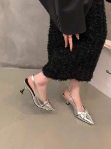 Giày Cao Gót Mũi Nhọn Thanh Lịch Kiểu Pháp Giày Cao Gót Đế Mỏng Cho Nữ Mùa Hè Giày Đế Bằng Hở Mũi Đơn Thời Trang Thường Ngày