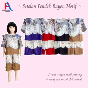 Setelan Celana Pendek dan Kaos Rayon Motif untuk Anak 1-7 Tahun - Bahan Katun Rayon Motif Printing
