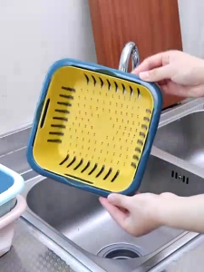 Double-Layer Drain Basket Kitchen Colander Strainer Bowl Set Multifunction Refrigerator Storage Container