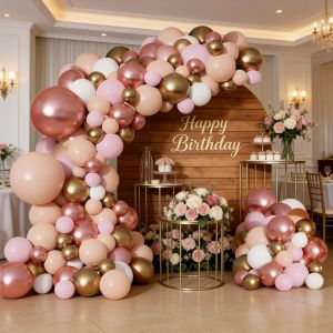 115Pcs Rose Gold Pink Balloon Garland Set Pink and Gold Metallic Nude White Balloons Suitable for Bridal Showers Weddings Womens Birthdays Bachelorette Parties Princess Parties New Year and Valentines Day Dec