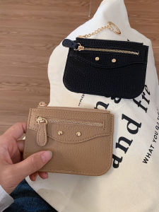 กระเป๋าใส่บัตรแบบบางหรูหราสไตล์เกาหลีสำหรับผู้หญิง กระเป๋าใส่เหรียญลายมะพร้าว กระเป๋าใส่บัตรแบบพกพาสะดวก กระเป๋าใส่บัตรแบบมีซิป