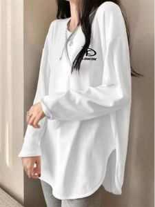 Áo Thun Dài Tay Bằng Cotton Nguyên Chất Thời Trang Mùa Thu Đông Dài Vừa Phải Che Mông Phong Cách Hàn Quốc Dáng Rộng Thoải Mái