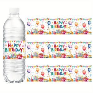 10pcs Water Bottle Stickers Colorful Cake Balloon Design Birthday Packaging Labels Birthday Party Supplies Decorations Labels
