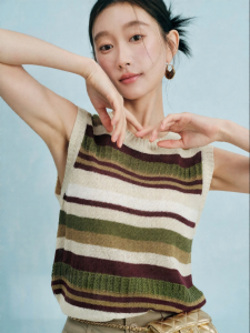 SUSHE | Elegant Striped Special Tight Weaving Round Neck Sleeveless Womens Summer Top