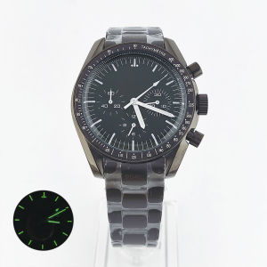41mm Black Mens Watch VK63 Movement Automatic Calendar Ultra-Elegant Six-Hand Wristwatch sapphire Crystal VK63 Watch