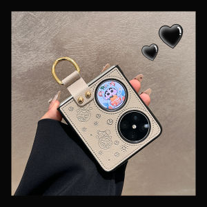 Cartoon Anime Print Phone Case with Ring Holder for Huawei P50 Pocket Cute Korean Japanese Style OPPO Find N3 Flip Leather Texture