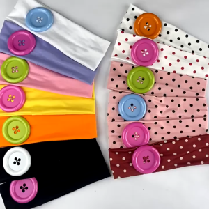 Retro Polka Dot Button Wide Headband Summer Dopamine Korean Fashion Fairy Sweet Ins Style Y2K Elastic Headband Daily Hair Accessory