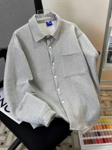 Waffle Outwear Mens Spring and Autumn 2024 New All-Match Trendy Loose Long Sleeves Shirt Mens Handsome Casual Jacket