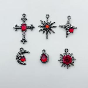 10 Chiếc Mặt Dây Chuyền Hợp Kim Hình Chữ Thập Kim Cương Đỏ Gothic Tối Màu Hoa Hồng Mặt Trăng Dùng Làm Phụ Kiện Tự Làm Vòng Tay Vòng Cổ Phụ Kiện Dự Tiệc