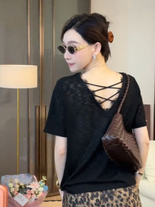 ZHILU | Lace Back French Style Short Sleeve T-Shirt Women Loose Fitting
