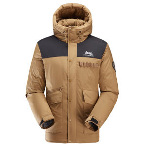 จี๊ป | เสื้อแจ็คเก็ตขนเป็ดบุขนแกะหนาสำหรับผู้ชาย เสื้อแจ็คเก็ตฤดูหนาวแบบหนา เสื้อคลุมกันลมกันลมกันฝน ขนแกะแท้ 90% ปกขนสัตว์ไม่ถอดได้