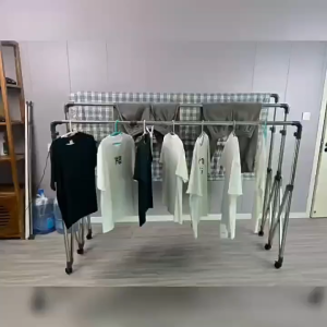 2M 3-Pole Stainless Steel Foldable Drying Rack w/ Wheels Indoor Outdoor Laundry Rack