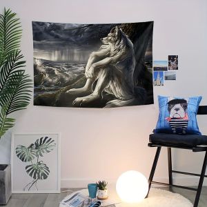 VIKAMA Gió Đen Và Mưa Núi Sói Biển Minh Họa Tấm Thảm Bohemian Treo Tường Cho Phòng Ngủ Phòng Khách Esports Trang Trí Nhà Polyester