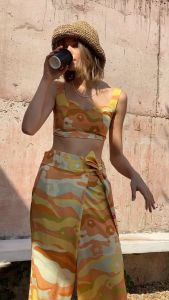 Sue.loveseveryday กางเกงฟรีไซส์ลายวิวภูเขาช่วงเช้า - Wrap Pants