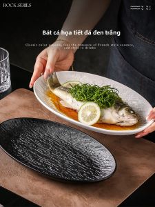 Mr.Snail | Fish Steaming Ceramic Oval Plate 12 inch