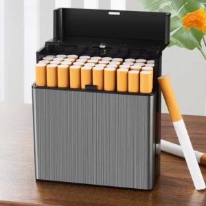 Hộp Đựng Thuốc Lá Dung Tích Lớn Nắp Bật Tự Động Chống Nước Kim Loại Di Động Bỏ Túi Chứa Được 40 Điếu