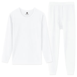 FuniBaoluo | เสื้อเชิ้ตผู้ชายบางๆ อบอุ่น ผ้าฝ้ายแท้ ชั้นในฤดูใบไม้ร่วง ชุดกางเกงขายาว ชุดกันหนาว ทรงเข้ารูป สีพื้น คอกลม