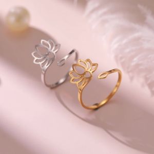 SKYRIM Womens Ring Hollow Eight petal Lotus Open Ring Adjustable Ring Fashion Jewelry