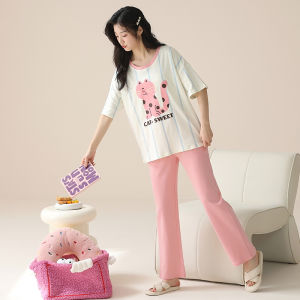 TUCANO | Cotton Thin Large Size Short Sleeve and Long Pants Wearable Out Home Clothing Set for Summer