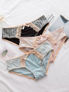 ปักหรูหรา ลูกไม้ ต่ํา เอว ใส่สบาย ผู้หญิง ชุดชั้นใน ผ้าฝ้าย ก้นน้ําแข็งนมปมผีเสื้อขนาดใหญ่ ผ้าไหม กางเกงใน