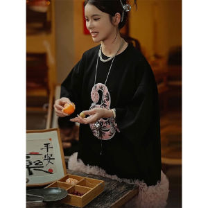 New Chinese Style plus Size National Trend T-Shirt Dress Womens 2025 Fashionable Elegant Embroidered Sweatshirt Short Skirt