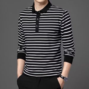 Big Sale Leak-Picking ~ Counter Withdrawal Tail Order Mall Closed down Trendy Polo Shirt Men Spring and Autumn Stripes Long Sleeves T-Shirt