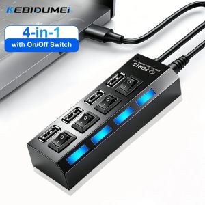 Kebidumei | KEBIDUMEI 4 Ports USB HUB with Individual On/off Switch USB Splitter USB 2.0 Adapter For Computer Laptop MacBook PC Accessories