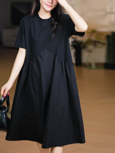 XIAOER | Tailored Loose Large Version Round Neck Knit-Woven Combo Dress
