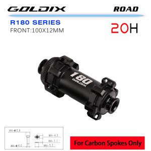 GOLDIX | GOLDIX R180 Road Bike Hub Centerlock Disc Brake Carbon Spoke Hub 60T Ratchet System 20/24 Holes Thru Axle Compatible with Sh