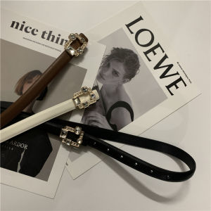 Retro Diamond Embedded Genuine Leather Thin Belt Women's Dress Decoration Matching French Style Pure Cowhide Small Belt