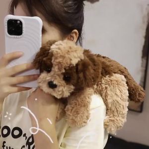 Simulation Lying little Suckling Dog Curly Hair Plush Toys Creative Super Soft Throw Pilliw Doll Christmas Halloween Party Decor