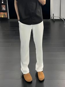 กางเกงขายาวทรงตรงผ้าไหมน้ำแข็งสีขาวบริสุทธิ์สำหรับผู้ชาย ทรงหลวมสบาย ๆ ฤดูร้อน กางเกงขายาวทรงตรง CleanFit ทรงหลวมสบาย ๆ