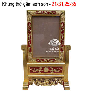Khung ảnh 1 hình thờ gấm đơn ly quy gỗ hương sơn son thếp vàng
