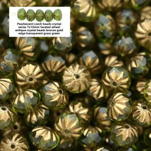 Antique Crystal Beads Wheel Design Translucent Green with Bronze Edge for Bracelet Hairpin Stringing Fashion Jewelry Accessories
