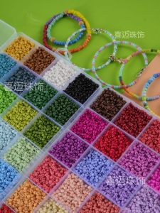 24 Grid Glass Small Rice-Shaped Beads Suit 3mm Solid Color Paint Beads DIY Handmade Beaded Bracelet/Necklace Ornament Accessories
