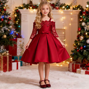 Elegant Flower Party Girls Dress Christmas Costume Half Sleeve Wedding Bridesmaid Princess Dress Girl Birthday Evening Prom Gown