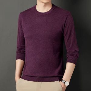 ROMON | Loose Casual Round Neck Knitted Sweater For Men Romon Brand Pure Color Base Layer Shirt Fashionable Business Casual Style