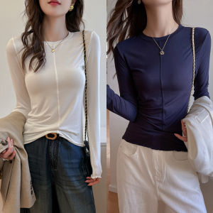 miiow | Womens Loose Long Sleeve T-Shirt Pure Color Inner Wear Base Layer Shirt Fashionable Versatile Cat Person Autumn Commute Style