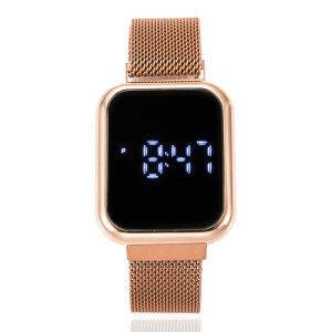 Digital Watch for Men Women Luxury Simple Square LED Watch Magnetic Metal Mesh Band Fashion Ladies Electronic Clock Montre Femme